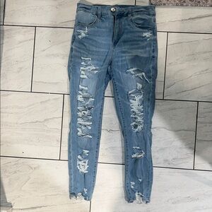 AEO distressed next level stretch curvy hi-rise jegging crop